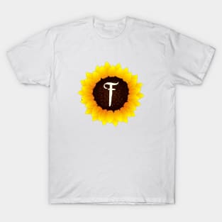 Floral Monogram F Bright Yellow Sunflower T-Shirt